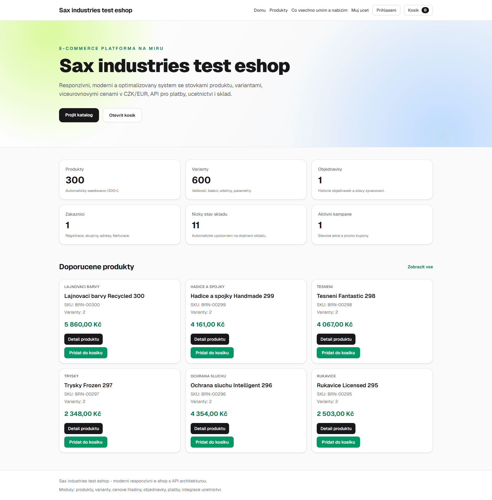 Ukázka homepage e-shopu